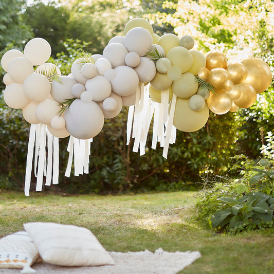 Green, Cream, Grey & Gold Chrome Balloon Arch Kit- 5 Inner Pack