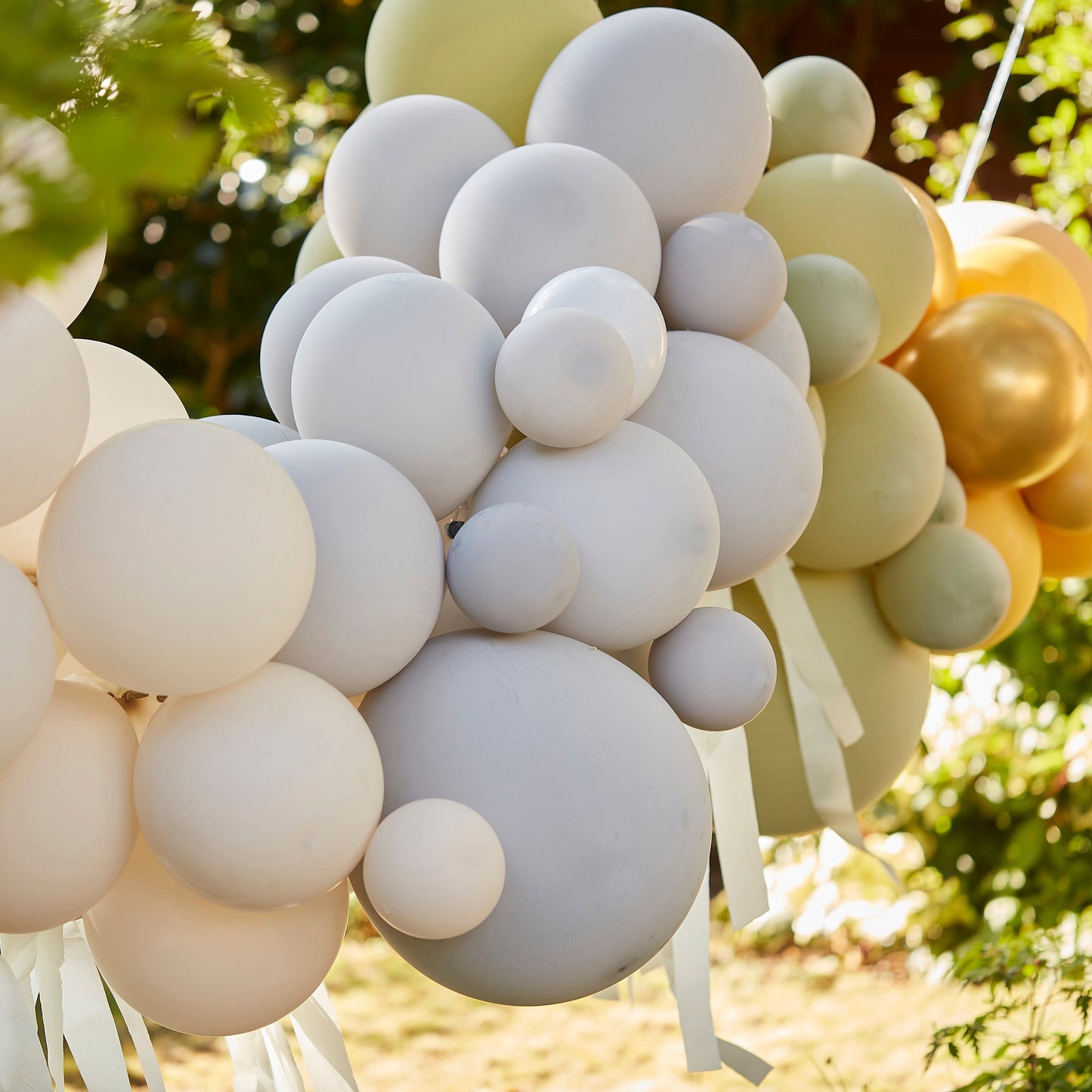 Green, Cream, Grey & Gold Chrome Balloon Arch Kit- 5 Inner Pack