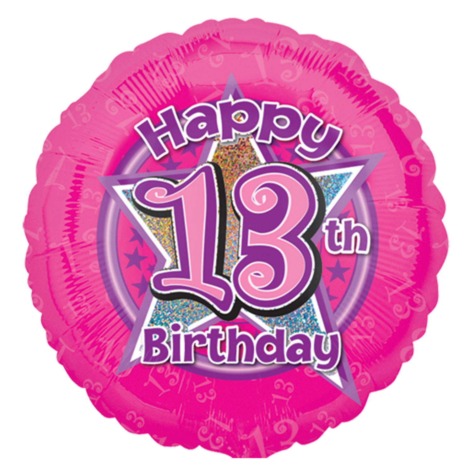 Pink Flowers Happy 13th Birthday Standard Holographic Foil Balloon S40 ...