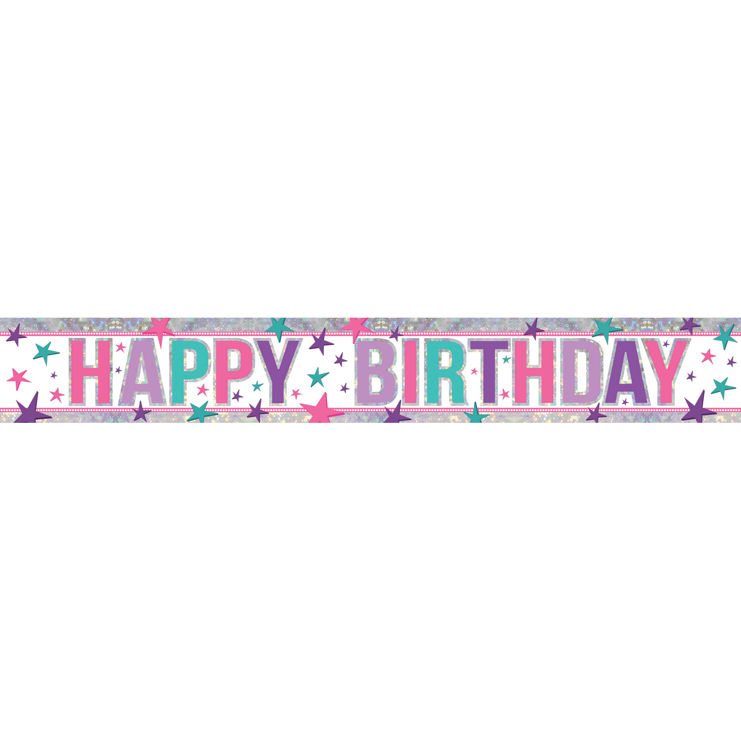 Pink Happy Birthday Holographic Foil Banners 2.7m - 12 Pc : Amscan 