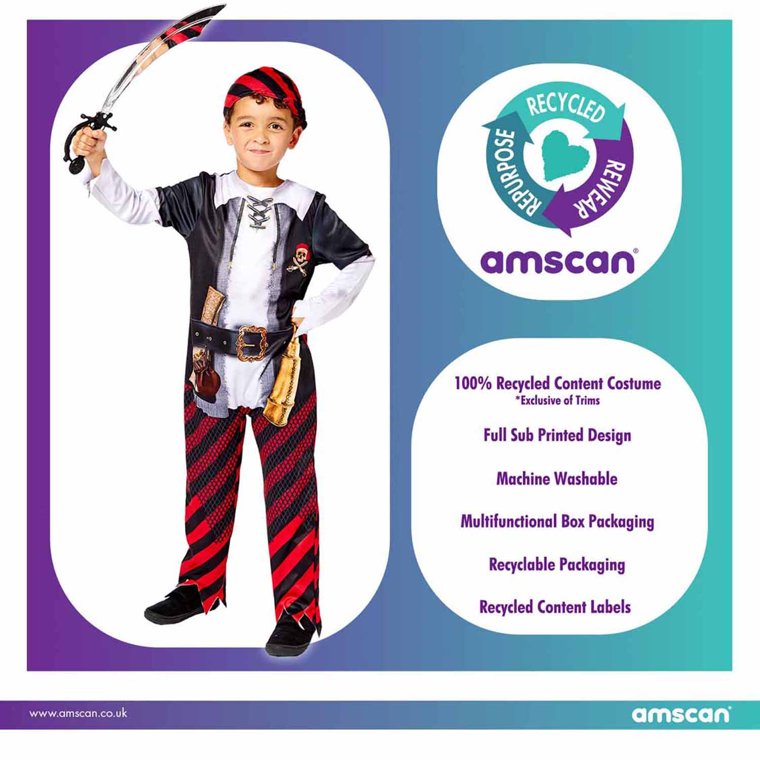 Pirate Boy Sustainable Costume - Age 4-6 Years - 1 PC : Amscan International